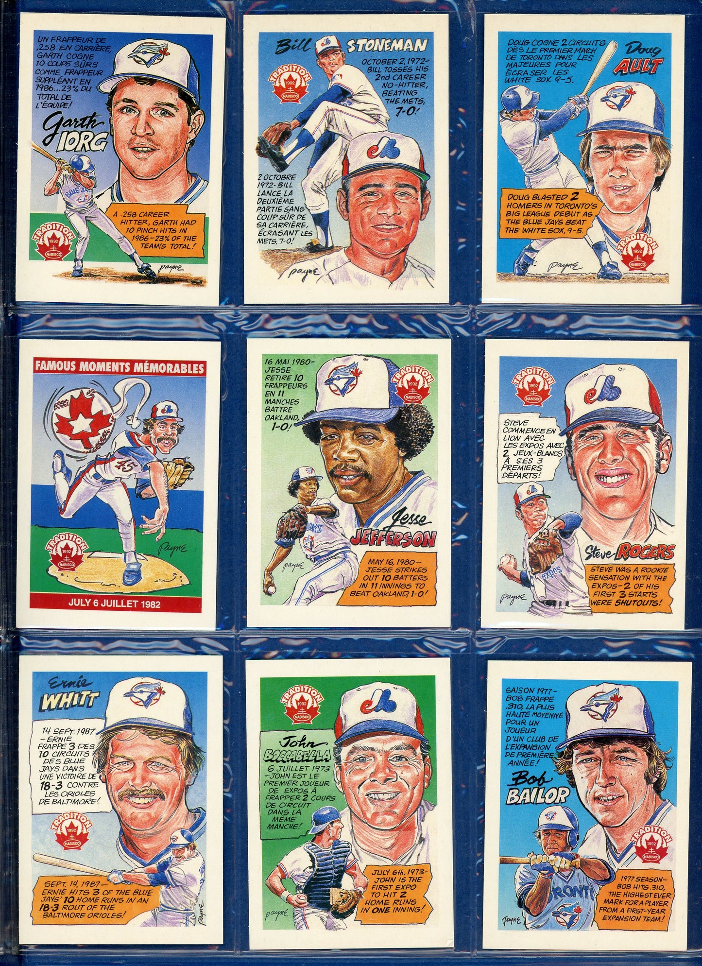 1992 Nabisco Canada Tradition Montreal Expos Toronto Blue Jays Baseball Complete Set in Branded Binder (36 Cards)
