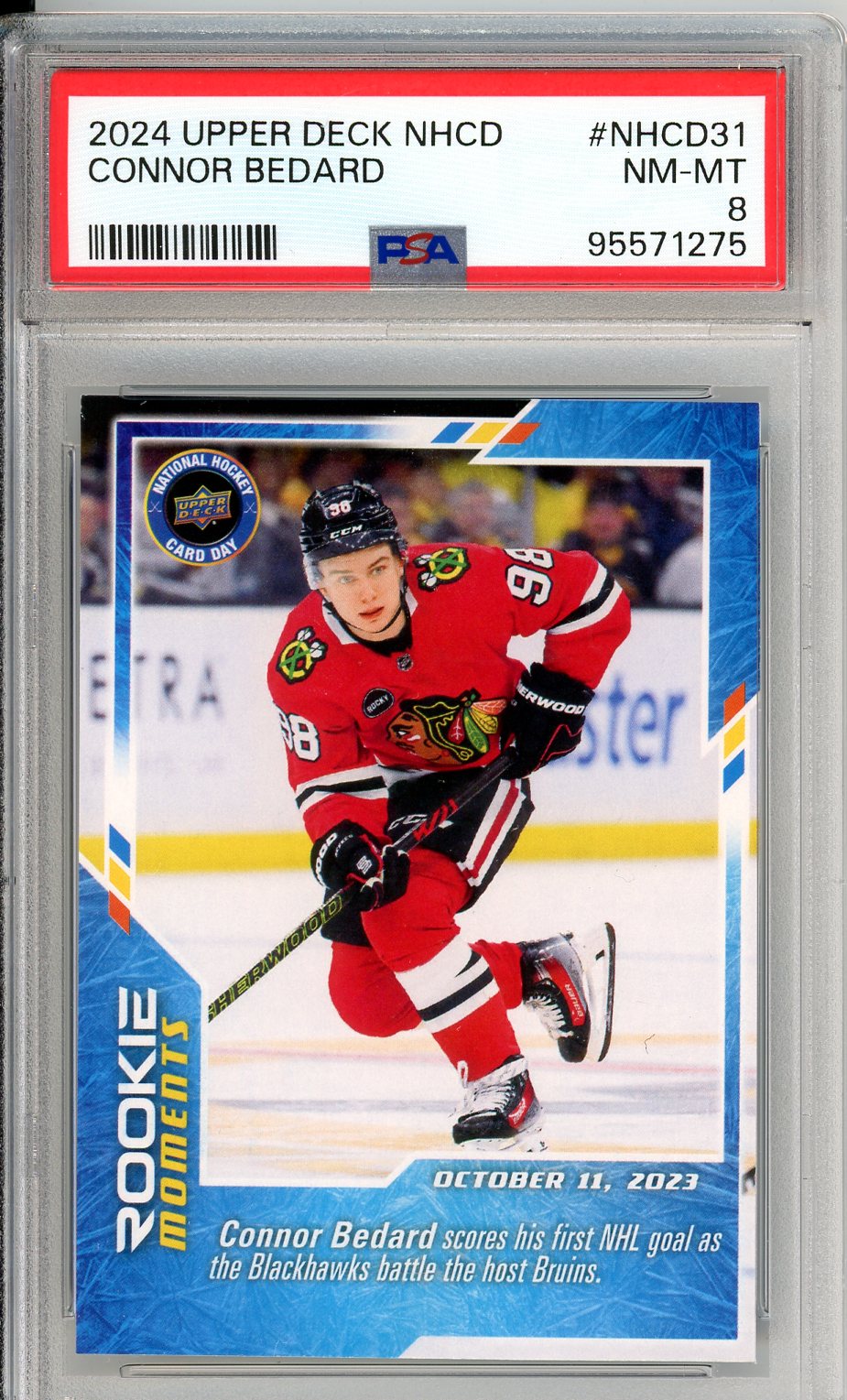 2024 Upper Deck Connor Bedard Graded Card #NHCD31 PSA 8