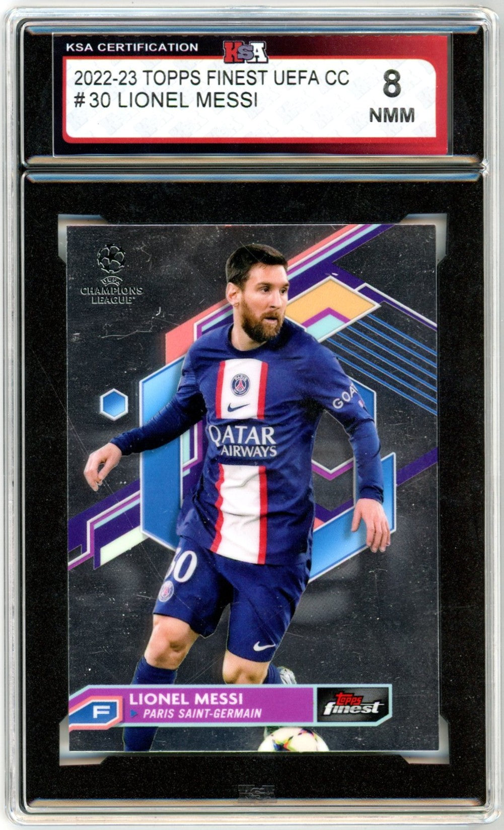 2022/23 Topps Finest UEFA CC Lionel Messi #30 Graded Soccer Card KSA 8