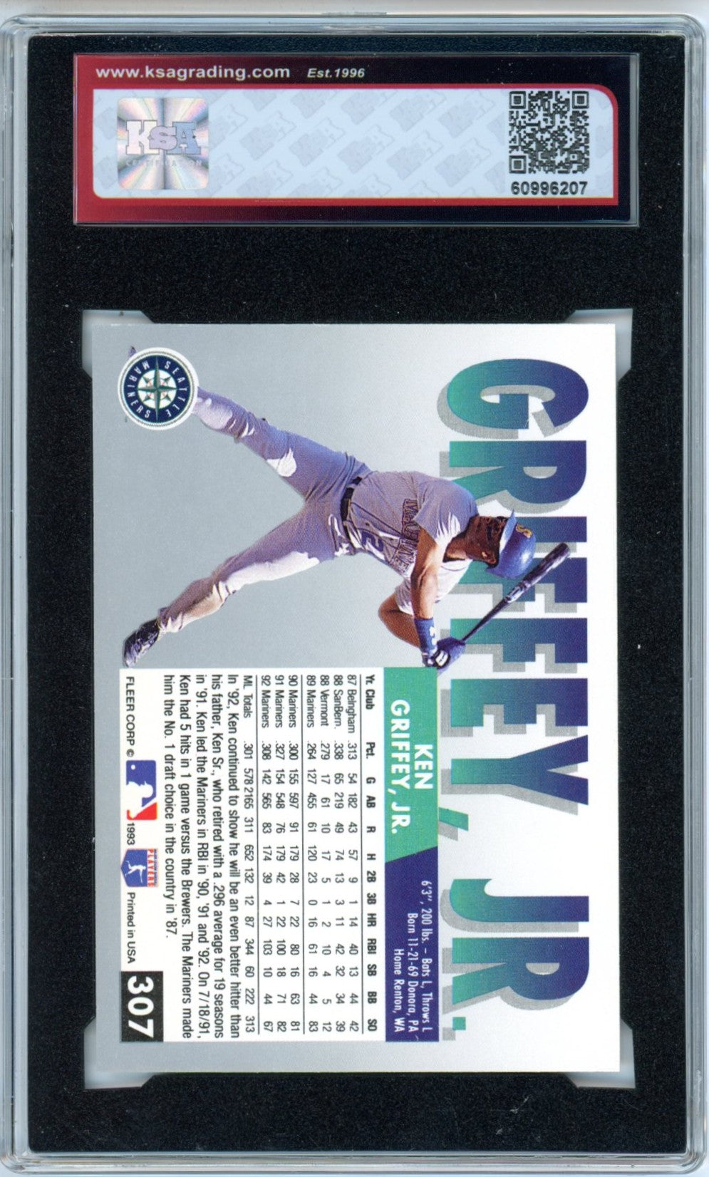 1993 Fleer Ken Griffey Jr. #307 Graded Baseball Card KSA 9.5