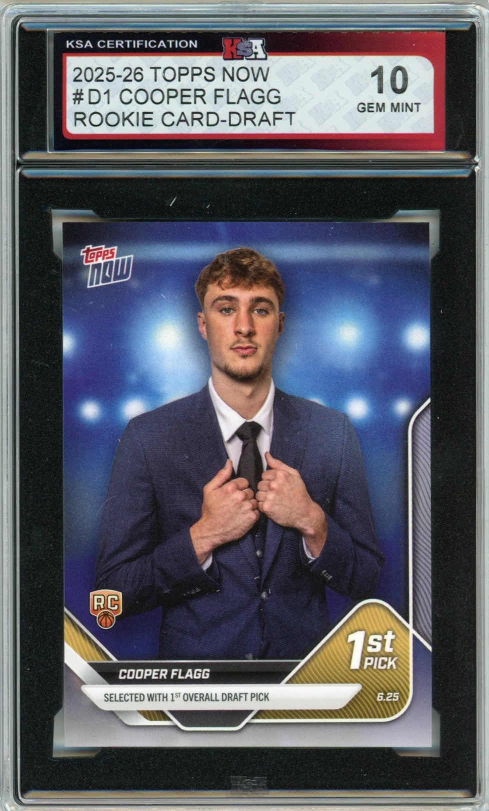 2025/26 Topps Now Cooper Flagg Draft #D1 Graded Rookie Card KSA 10 Gem Mint