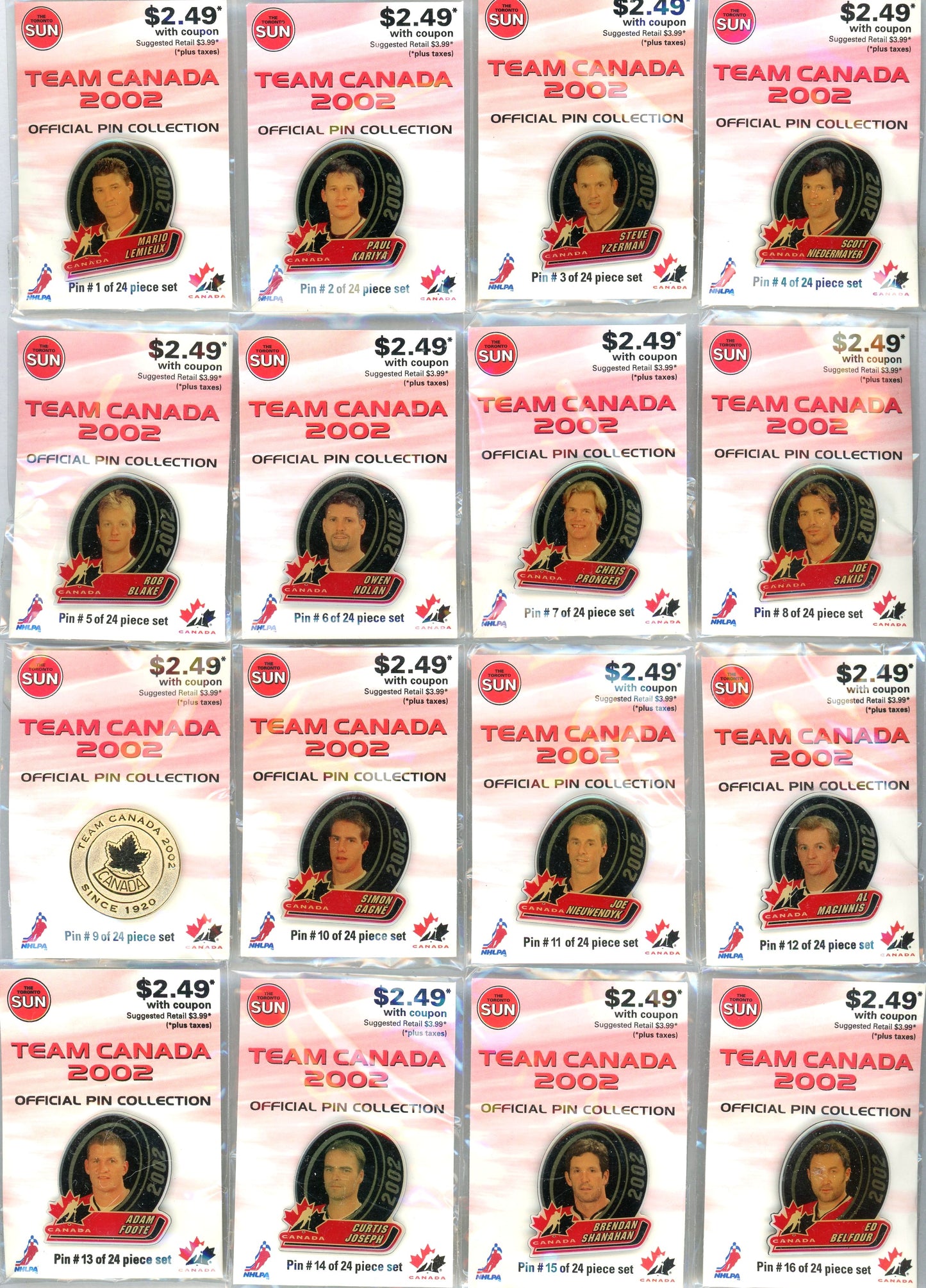 Team Canada 2002 Official Pin Collection Journey to Gold Complete Set