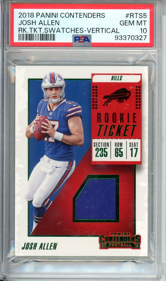 2018 Panini Contenders Josh Allen Graded Rookie Swatch Jersey Card #RTS5 PSA 10