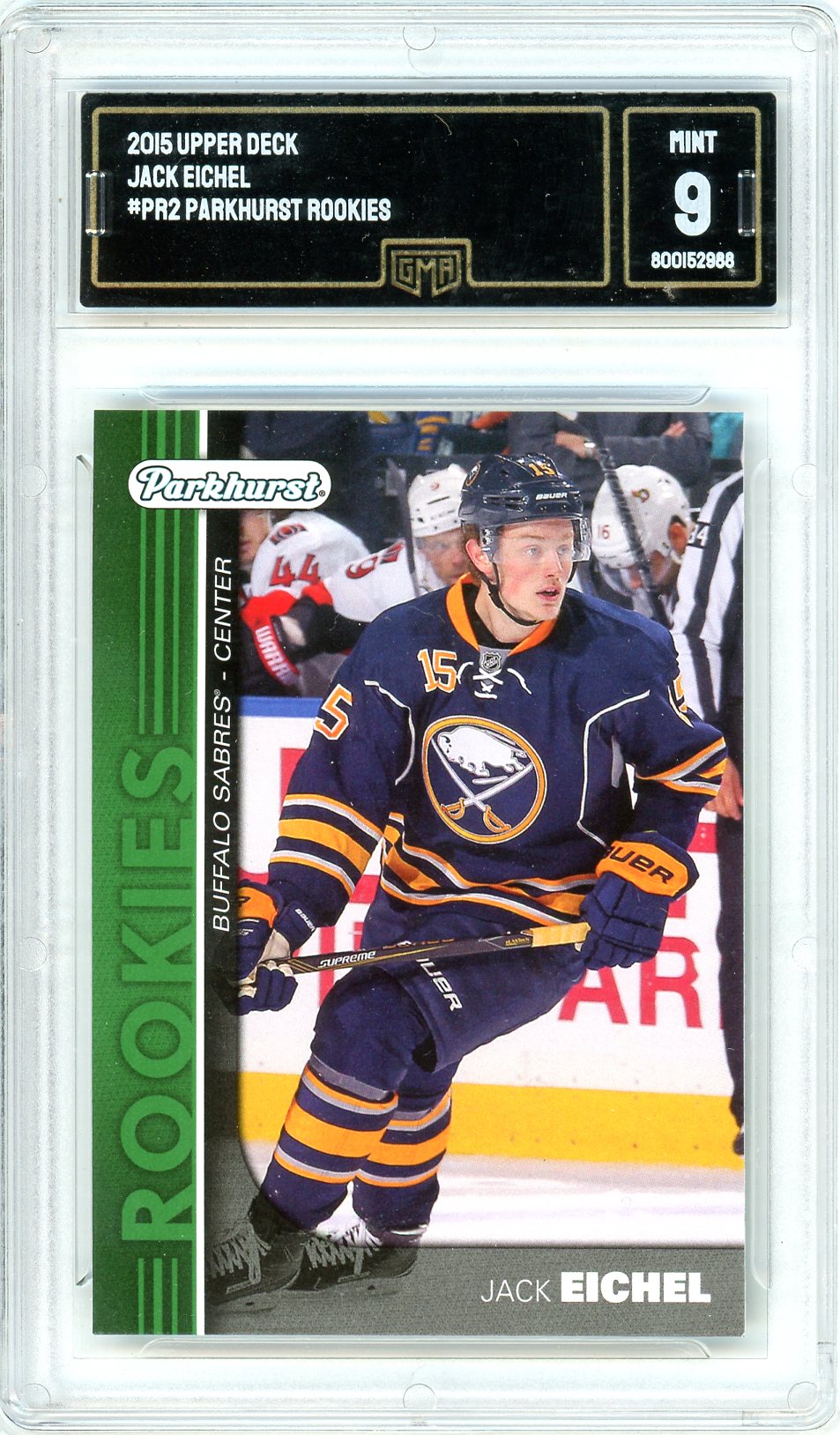 2015 Upper Deck Jack Eichel Graded Rookie Card #PR2 GMA 9