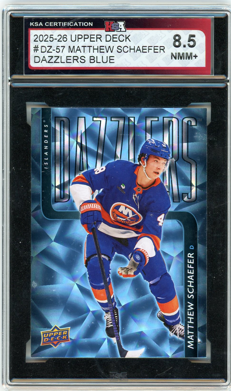 2025/26 Upper Deck Matthew Schaefer #DZ-57 Blue Graded Hockey Rookie Card KSA 8.5