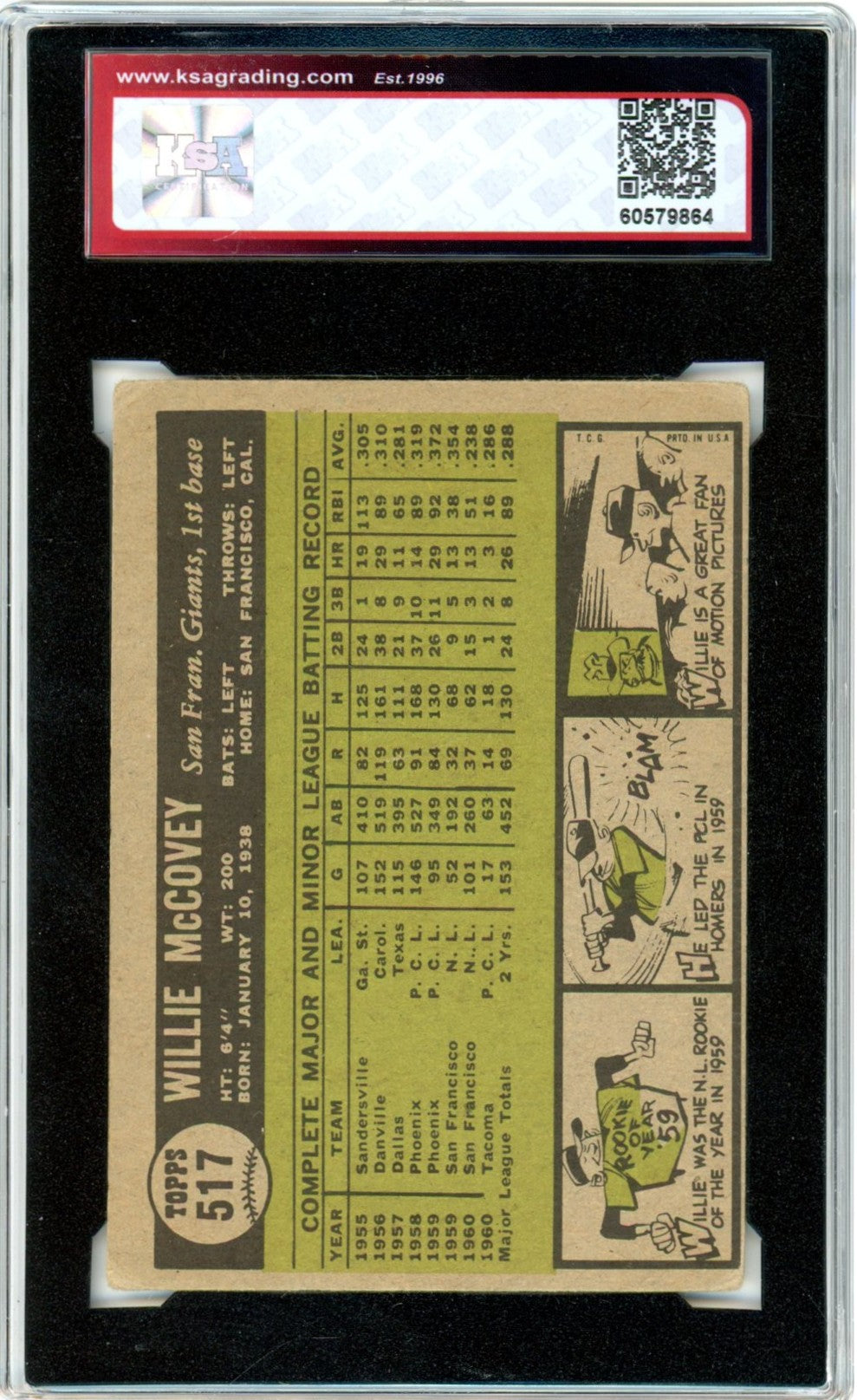 1961 Topps Willie McCovey #517 Graded Baseball Card KSA 4