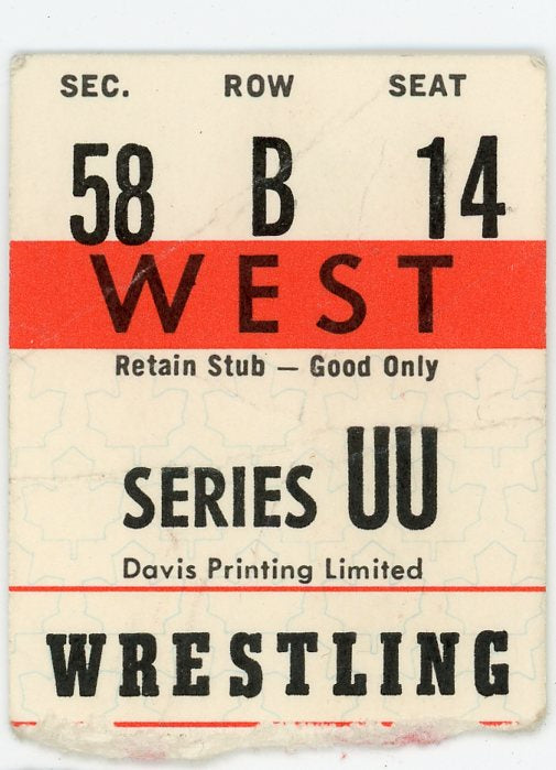 Series UU Wrestling Vintage Ticket Stub Maple Leaf Gardens (Toronto, 1980s)NWA WWF