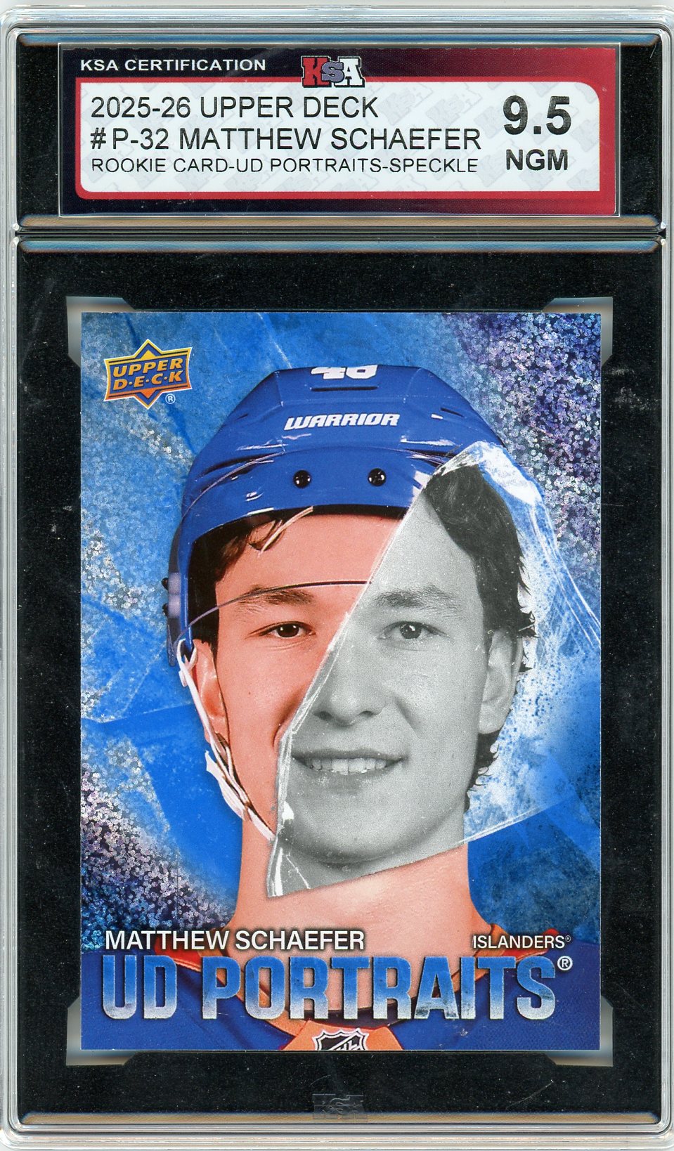 2025/26 Upper Deck Matthew Schaefer #P-32 Speckle Graded Hockey Rookie Card KSA 9.5
