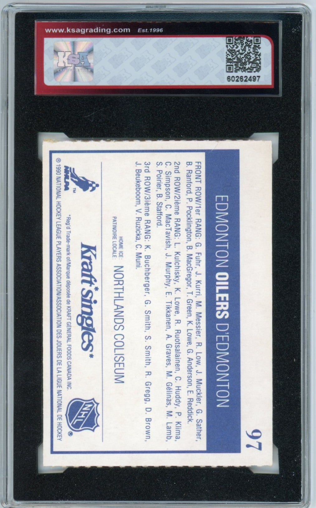 1990/91 Kraft Edmonton Oilers Graded Hockey Team Card #97 KSA 2