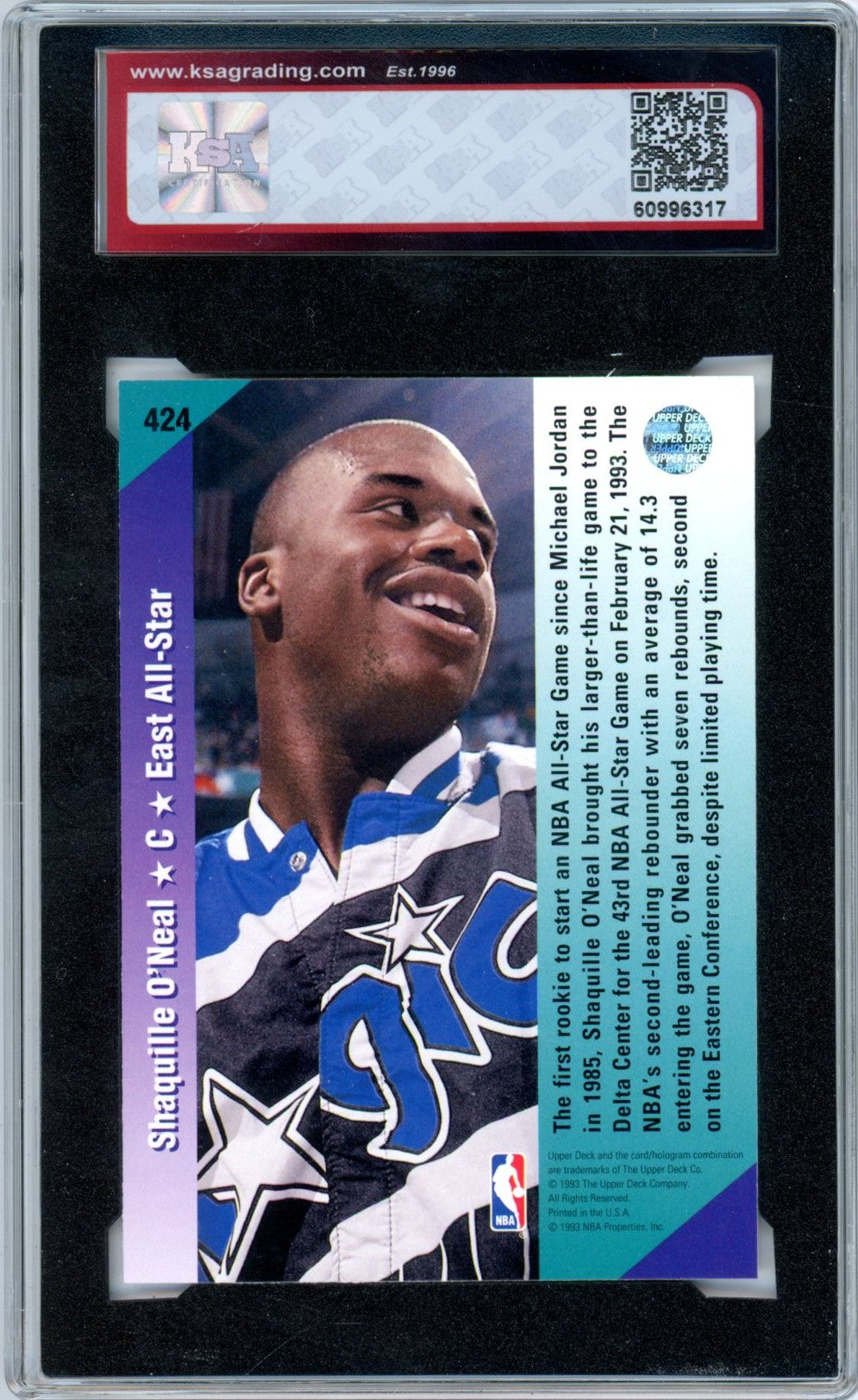 1992/93 Upper Deck Shaquille O'Neal All Star #424 Graded Basketball Rookie Card KSA 8.5