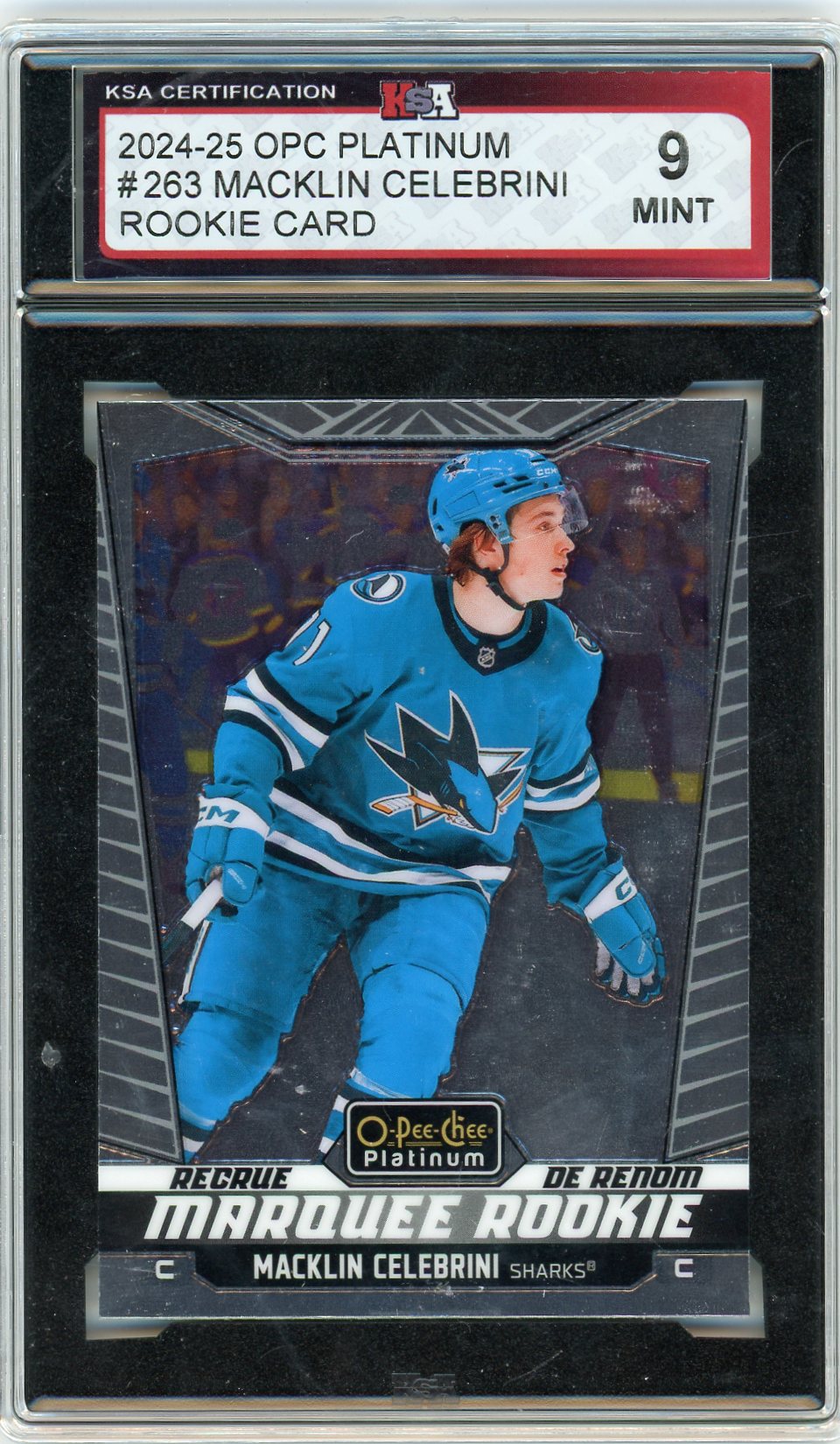 2024/25 O-Pee-Chee Platinum Macklin Celebrini #263 Marquee Rookie Graded Hockey Card KSA 9
