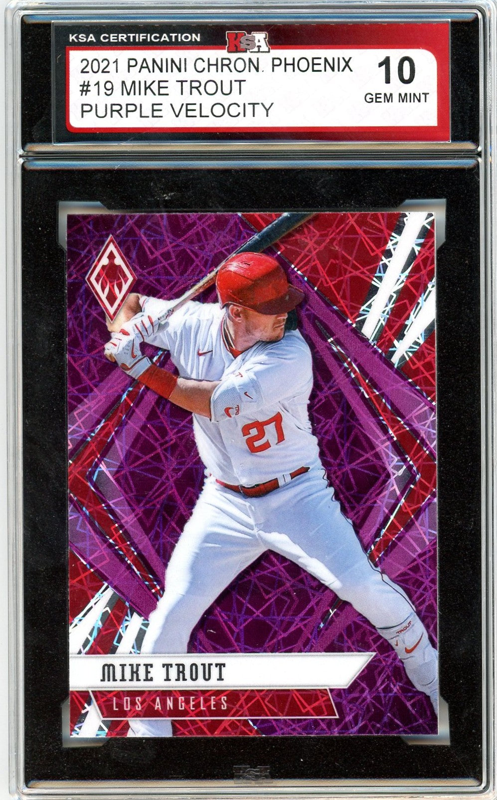 2021 Panini Chronicles Phoenix Mike Trout Purple Velocity Graded Card #19 KSA 10