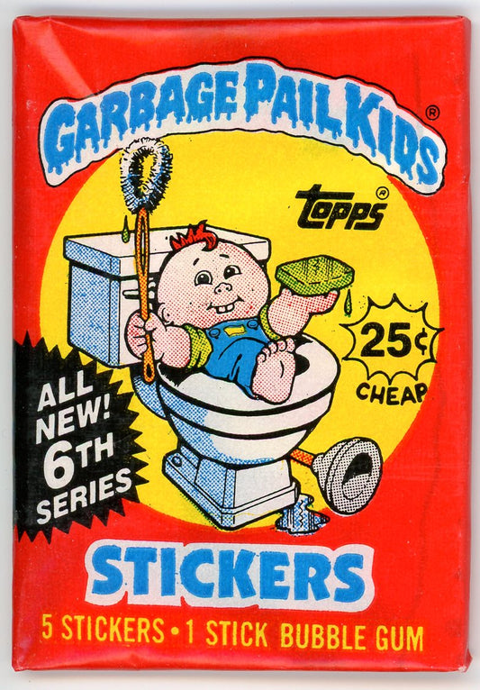 1986 Topps Garbage Pail Kids 6th Series Sticker Unopened Wax Pack (5 Stickers)