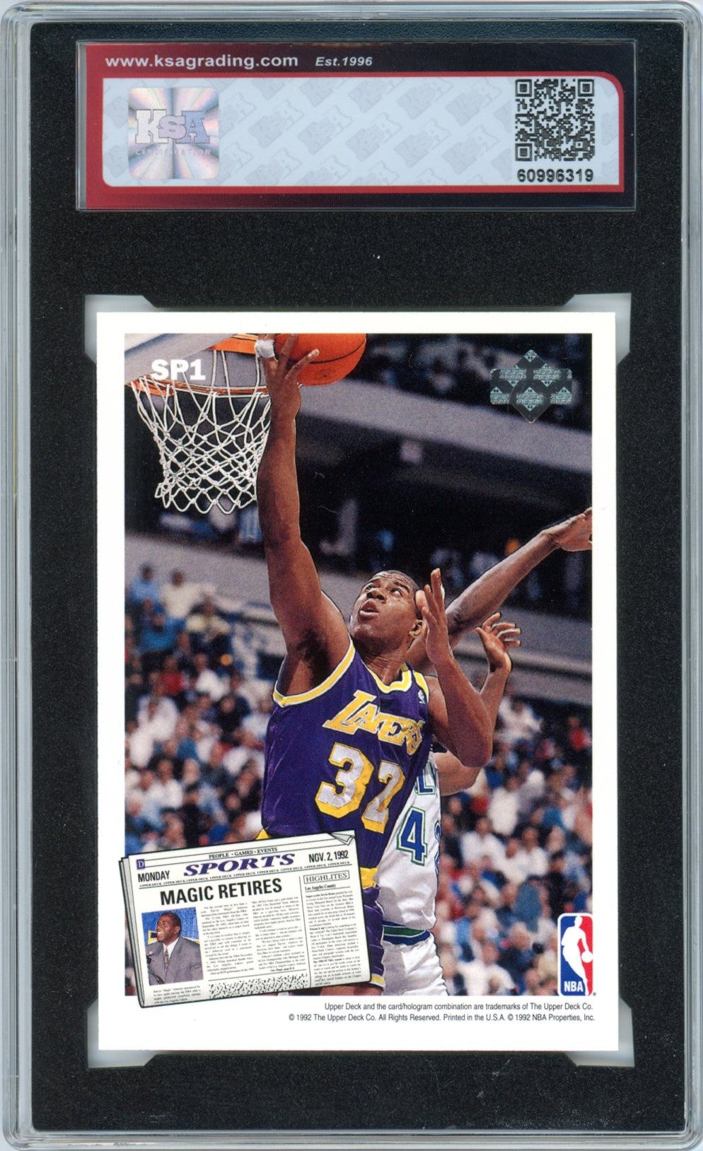 1992/93 Upper Deck Larry Bird / Magic Johnson #SP1 Graded Basketball Card KSA 9.5