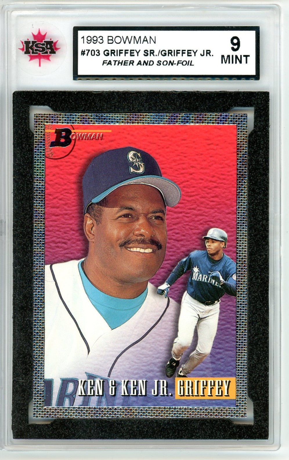1993 Bowman Griffey Jr. & Sr. Father and Son Foil Graded Card #703 KSA 9