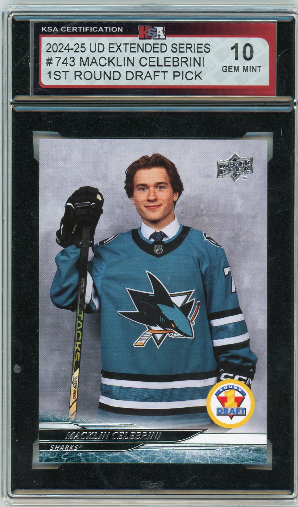 2024/25 UD Extended Series Macklin Celebrini #743 1st Round Draft Pick Graded Hockey Card KSA 10