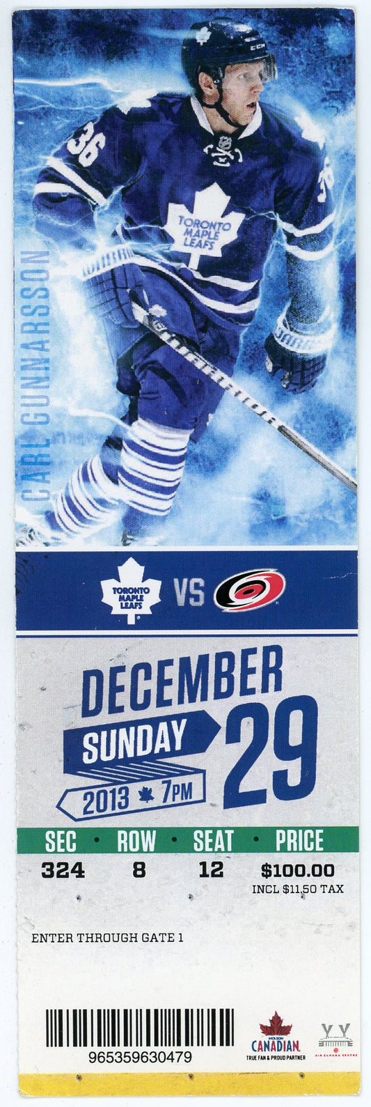 Maple Leafs Vs. Carolina Hurricanes Vintage Ticket Stub Air Canada Centre (Toronto, 2013)