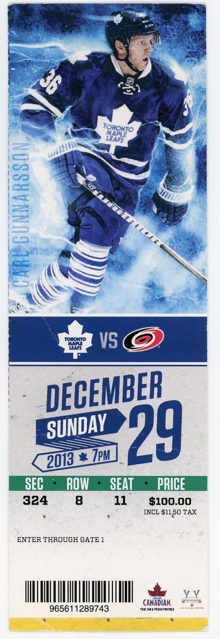 Maple Leafs Vs. Carolina Hurricanes Vintage Ticket Air Canada Centre (Toronto, 2013)