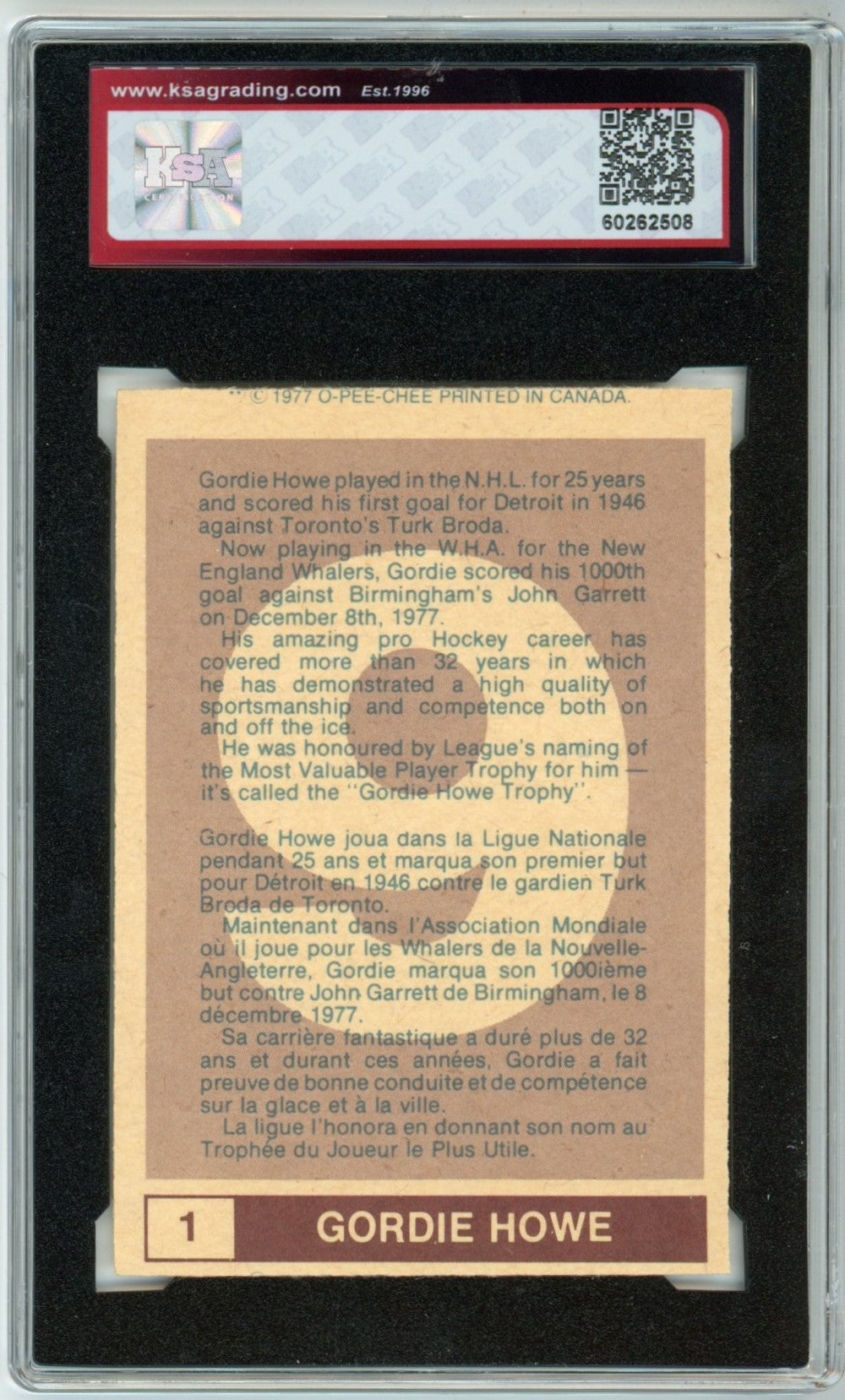 1977/78 O-Pee-Chee WHA Gordie Howe 1000th Goal Graded Hockey Card #1 KSA 6.5