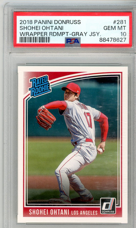 2018 Panini Donruss Shohei Ohtani Graded Wrapper Redemption Rookie Card #281 PSA 10