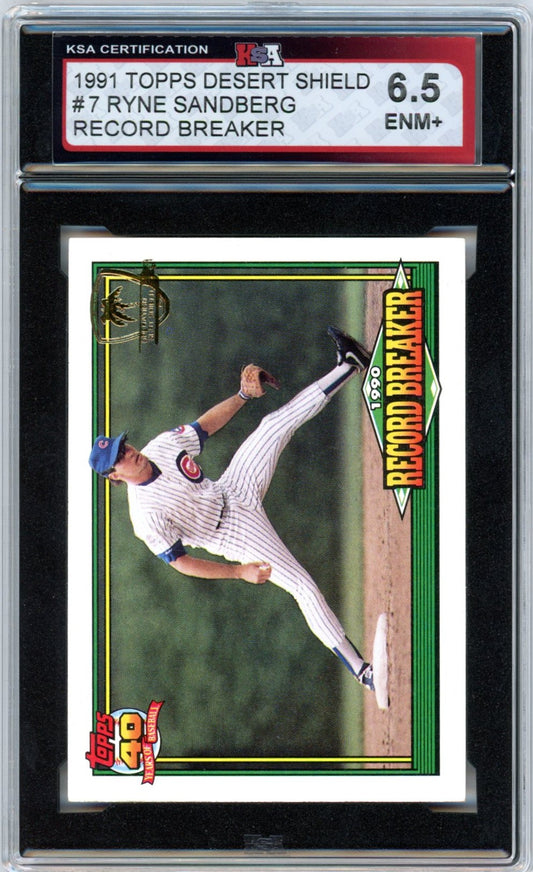 1991 Topps Desert Shield Ryne Sandberg Record Breaker #7 Graded Baseball Card KSA 6.5