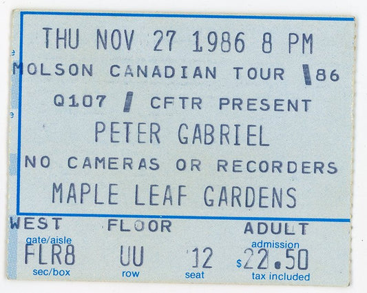 Peter Gabriel Vintage Concert Ticket Stub Maple Leaf Gardens (Toronto, 1986)