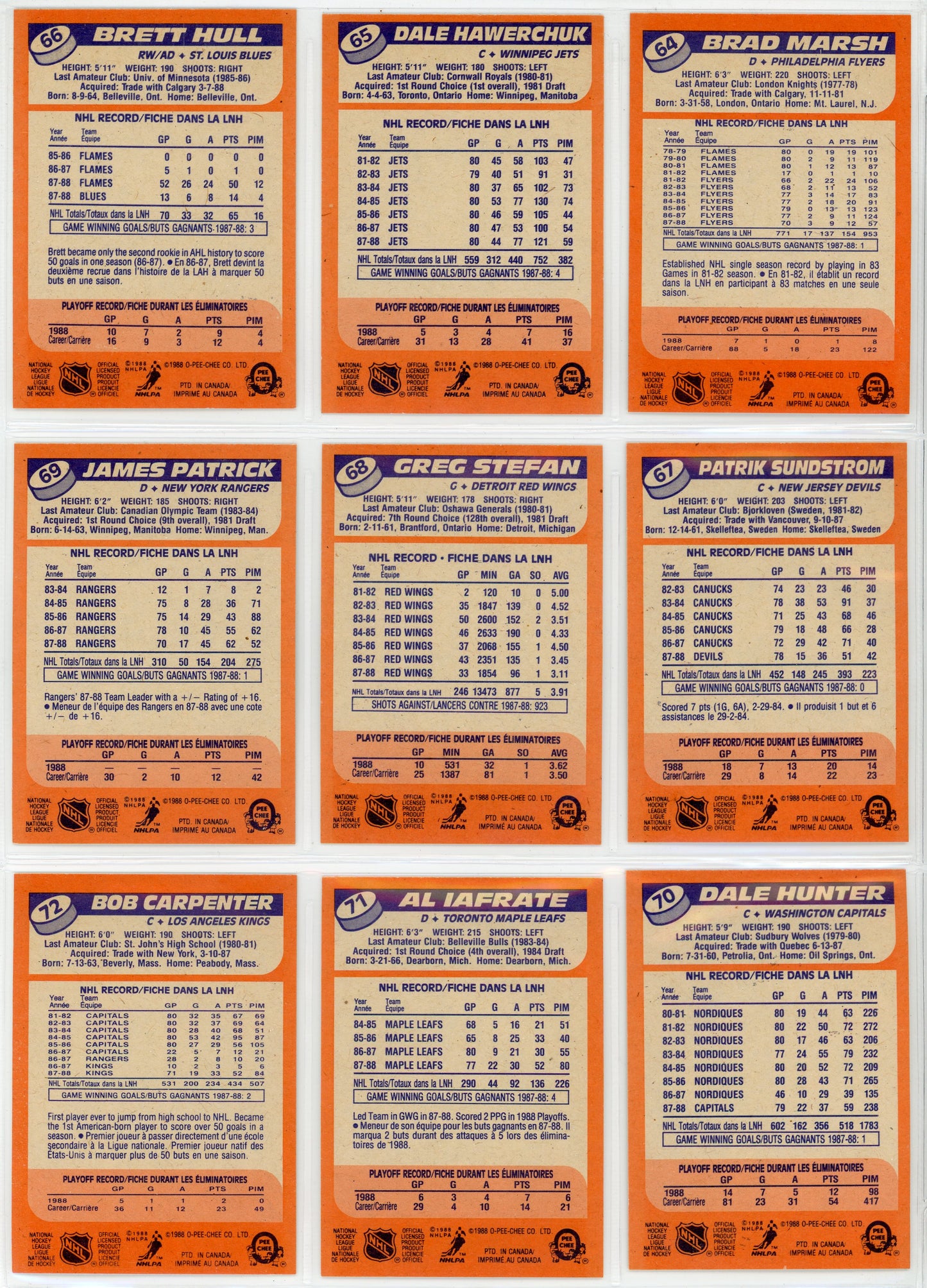 1988/89 OPC O-Pee-Chee Vintage Hockey Complete Set (264 Cards) Brett Hull Rookie