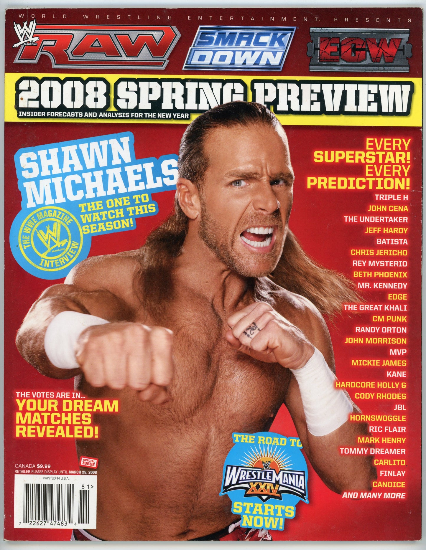 WWE Presents 2008 Spring Preview Vintage Wrestling Magazine (2008) Shawn Michaels Cover