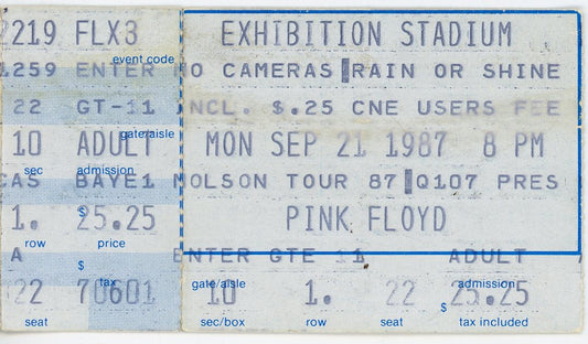 Pink Floyd Vintage Concert Ticket Stub Exhibition Stadium (Toronto, 1987)