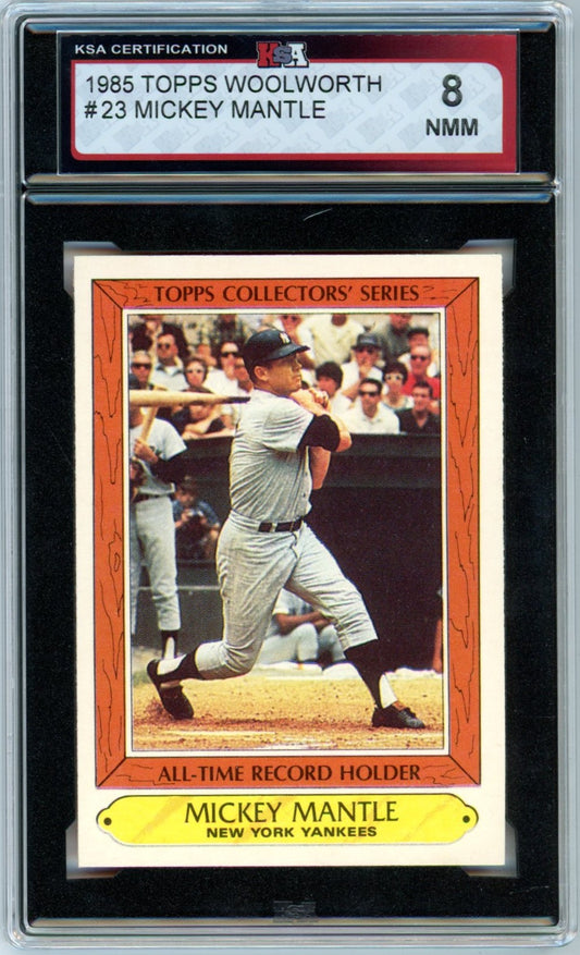 1985 Topps Woolworth Mickey Mantle Record Holder #23 Graded Baseball Card KSA 8