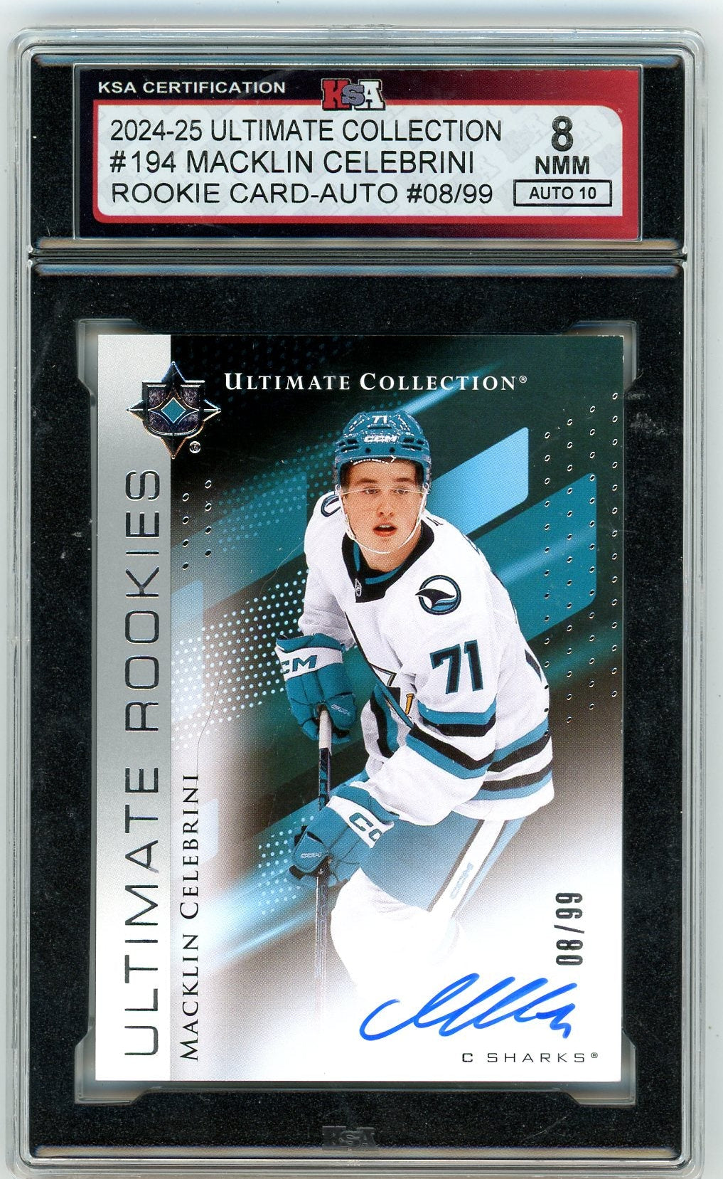 2024/25 Ultimate Collection Macklin Celebrini #194 Rookie Auto Graded Hockey Card KSA 8 (8/99)