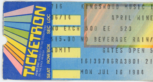 April Wine Vintage Concert Ticket Stub Kingswood Music Theatre (Canada's Wonderland, 1984)
