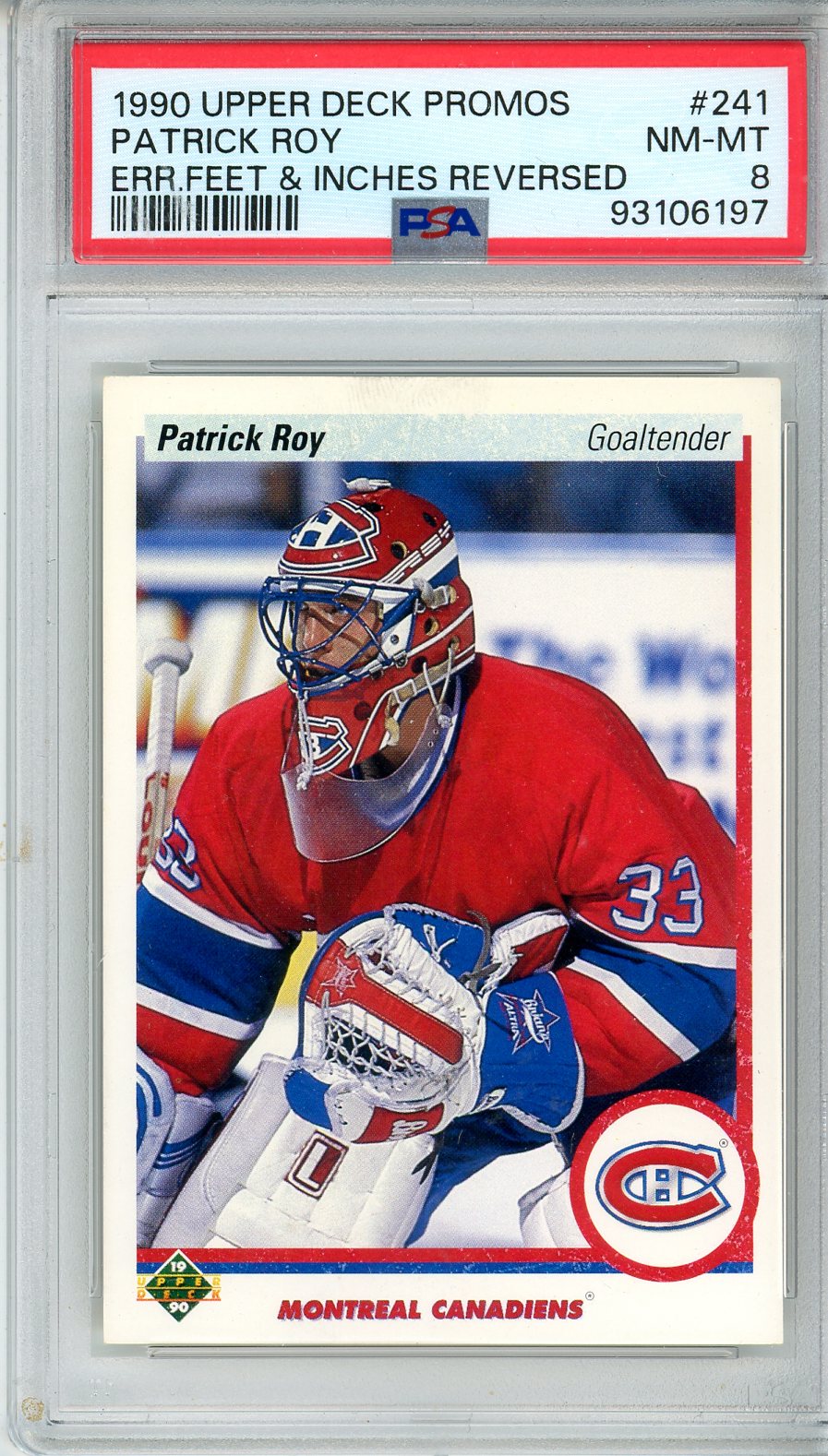 1990 Upper Deck Promos Patrick Roy Graded Card #241 PSA 8