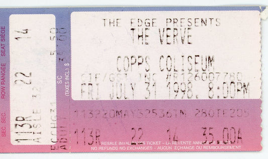 The Verve Vintage Concert Ticket Stub Copps Coliseum (Hamilton, 1998)