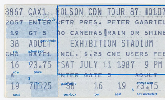Peter Gabriel Vintage Concert Ticket Stub Exhibition Stadium (Toronto, 1987)