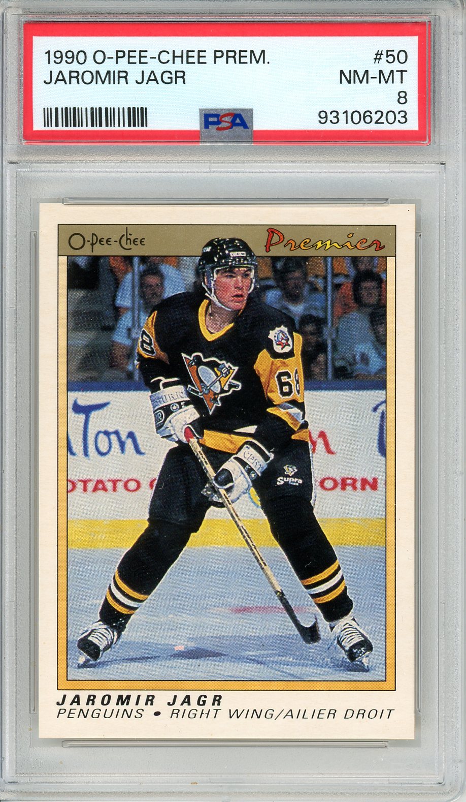 1990 O-Pee-Chee Premier Jaromir Jagr Graded Rookie Card #50 PSA 8