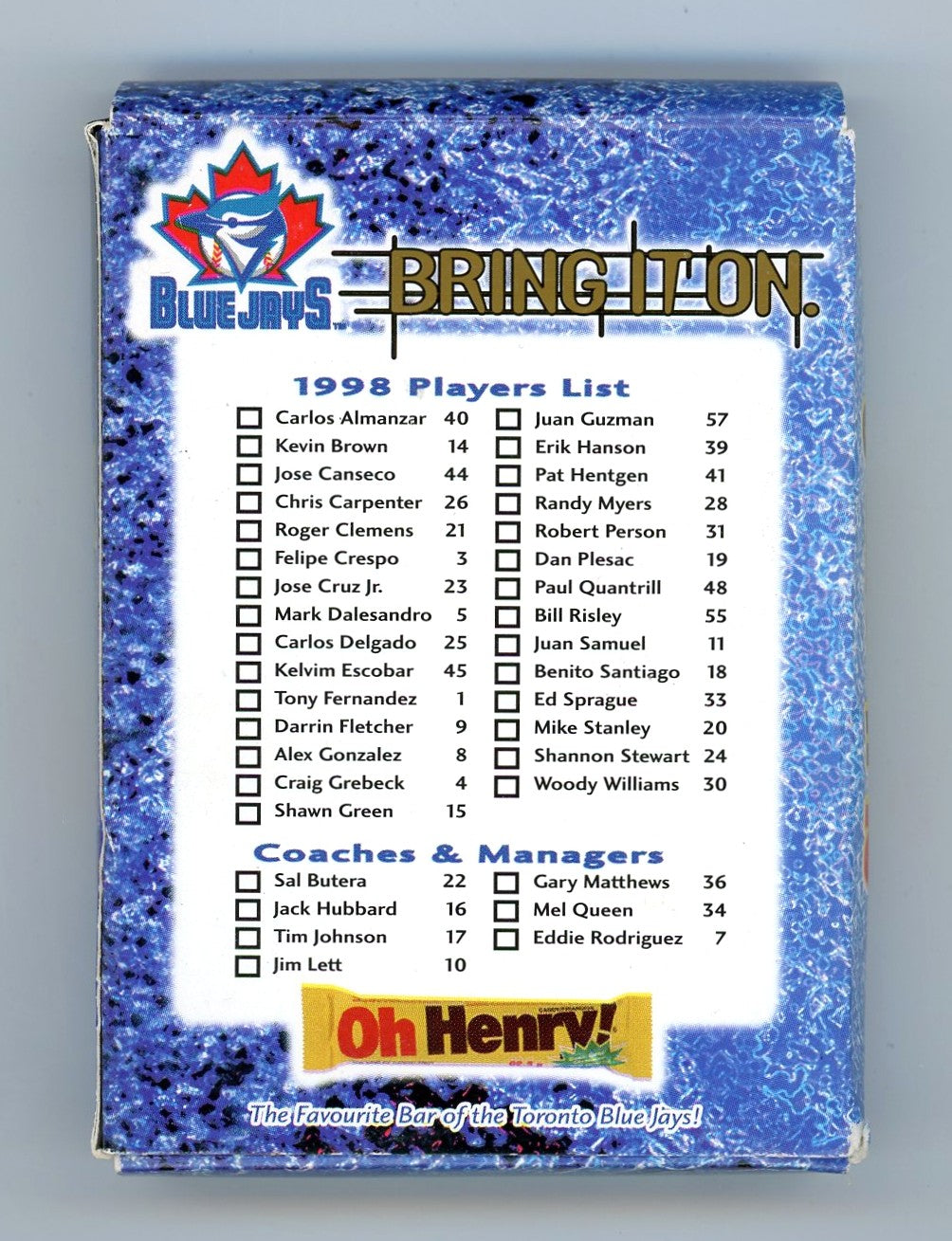 1998 Toronto Blue Jays Oh Henry Bring it On Complete Set (36 Cards)