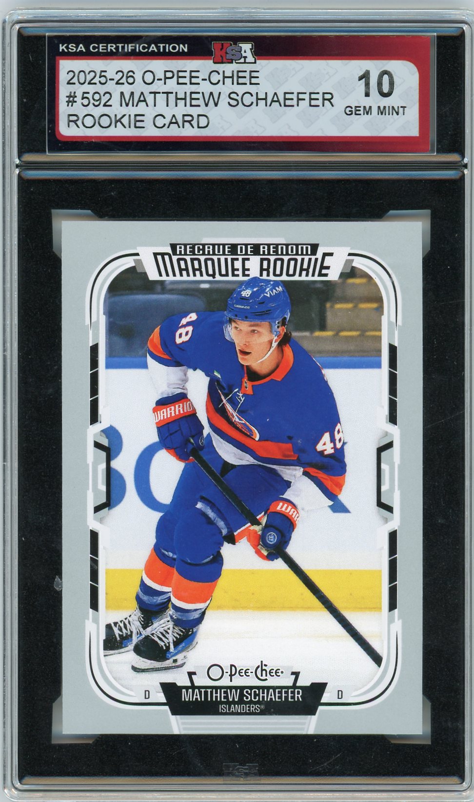 2025/26 O-Pee-Chee Matthew Schaefer #592 Marquee Rookie Graded Hockey Card KSA 10