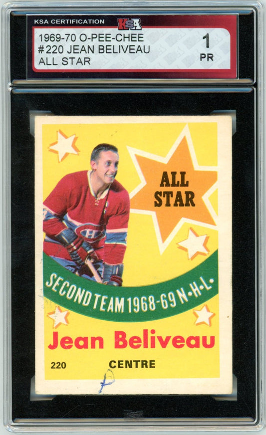 1969/70 OPC O-Pee-Chee Jean Beliveau All Star #220 Graded Hockey Card KSA 1