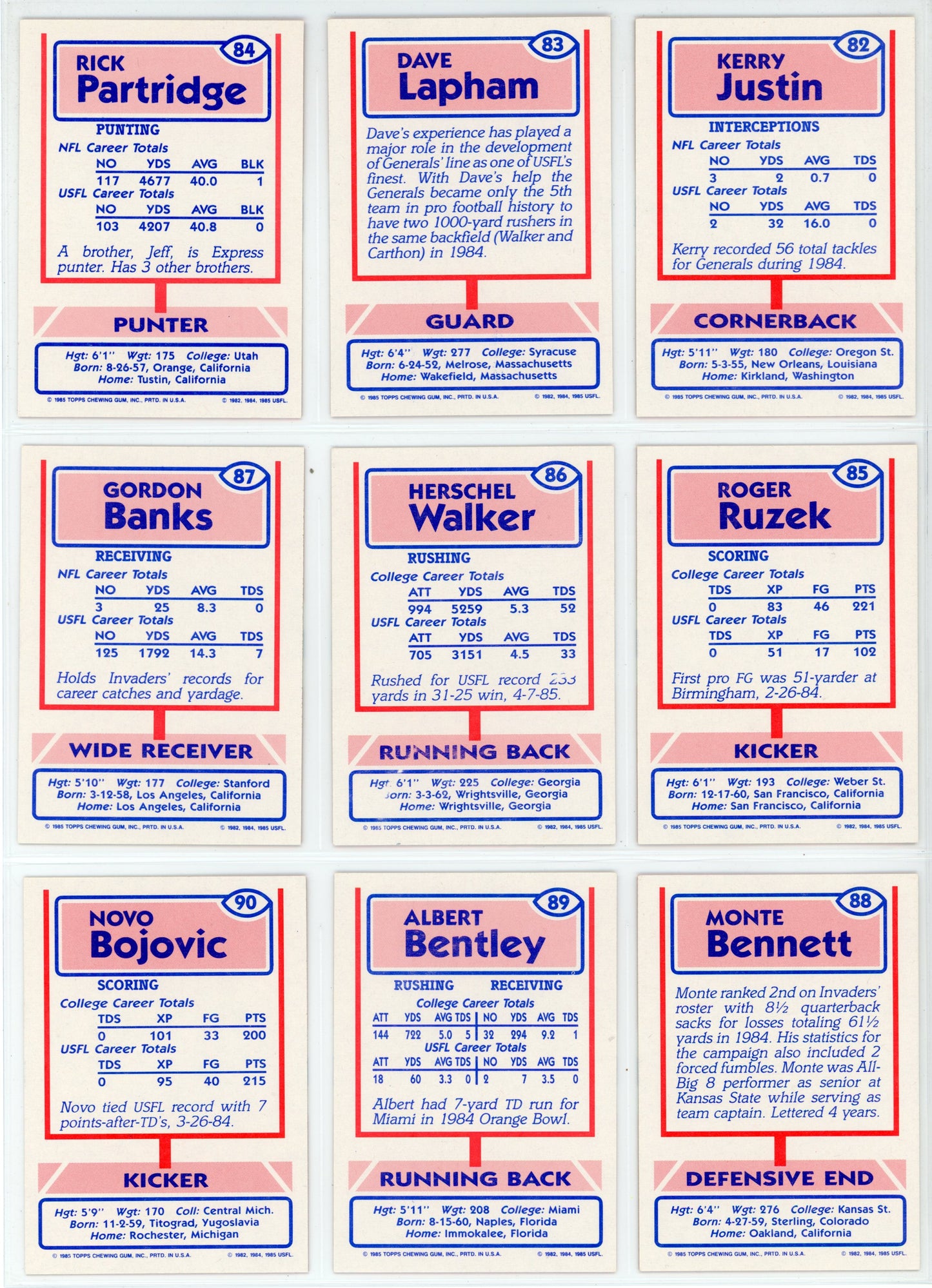 1985 Topps USFL Football Complete Set (132 Cards) Jim Kelly, Reggie White, Herschel Walker Rookie Near Mint