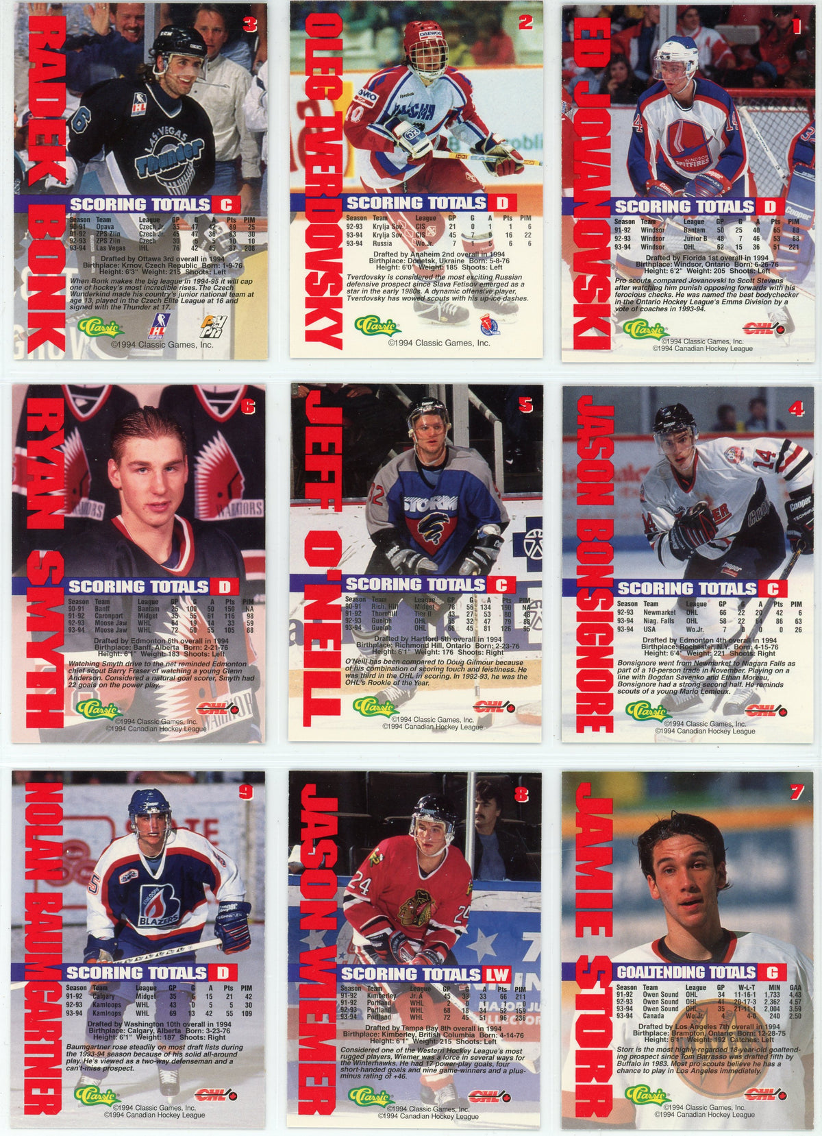 1994 Classic Games CHL Hockey (Series 1 / 1st Round Picks subset) Complete Set (120 Cards)