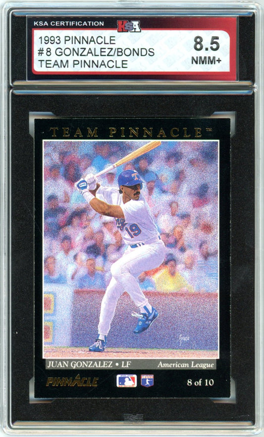 1993 Pinnacle Juan Gonzalez / Barry Bonds Team Pinnacle #8 Graded Baseball Card KSA 8.5