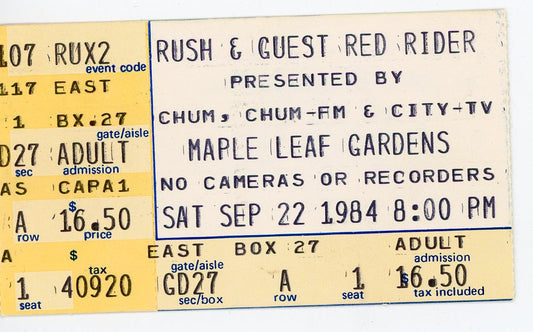 Rush with Red Rider Concert Ticket Stub Maple Leaf Gardens (Toronto, 1984)