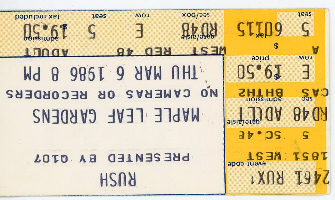 Rush Concert Ticket Stub Maple Leaf Gardens (Toronto, 1986)