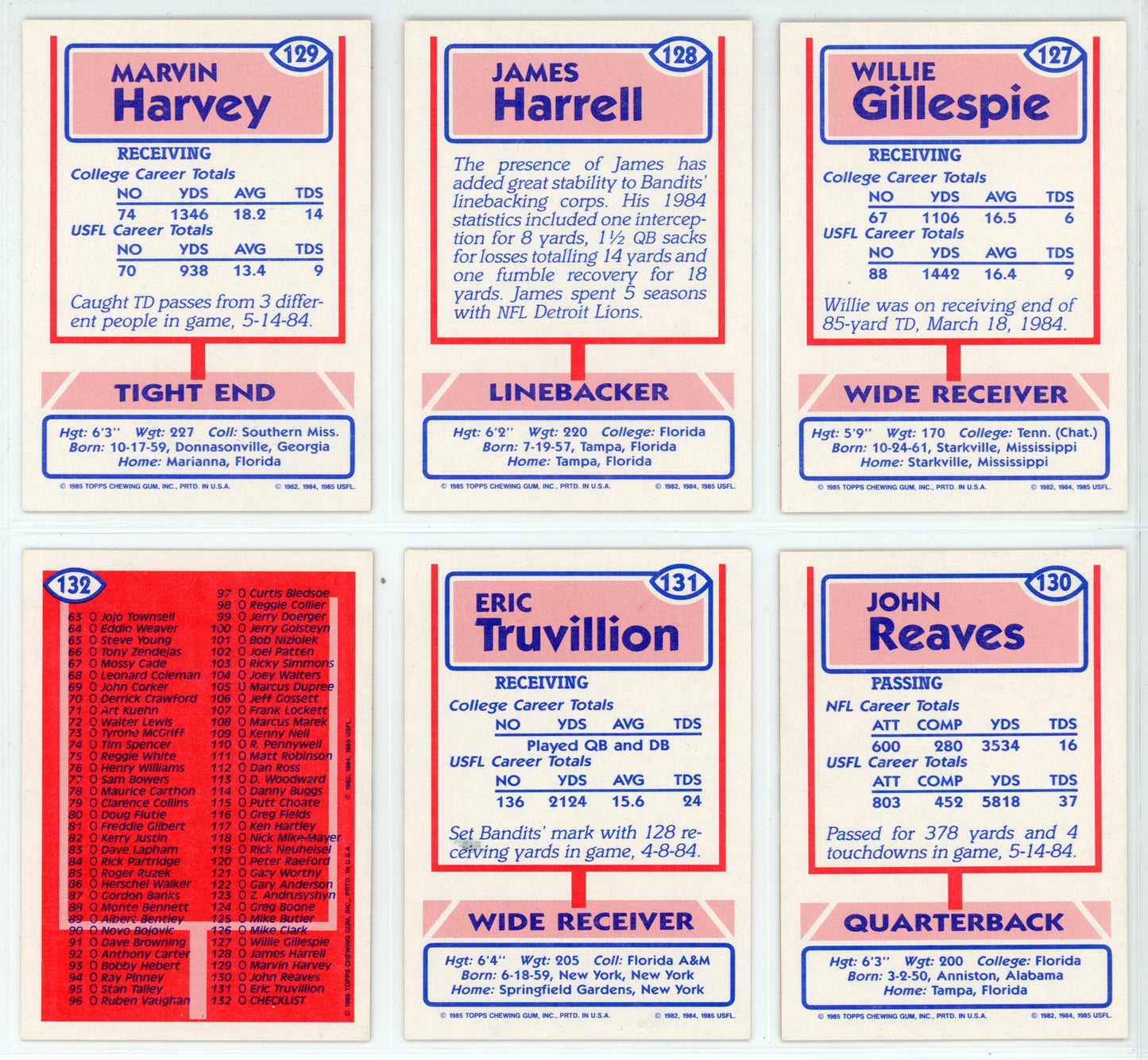 1985 Topps USFL Football Complete Set (132 Cards) Jim Kelly, Reggie White, Herschel Walker Rookie Near Mint