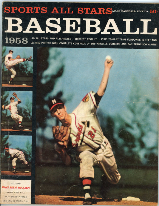 1958 Maco Sports All Stars Baseball Magazine Warren Spahn Extremely Rare!