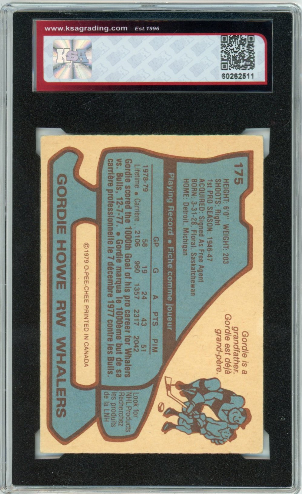 1979/80 OPC O-Pee-Chee Gordie Howe Graded Hockey Card #175 KSA 4