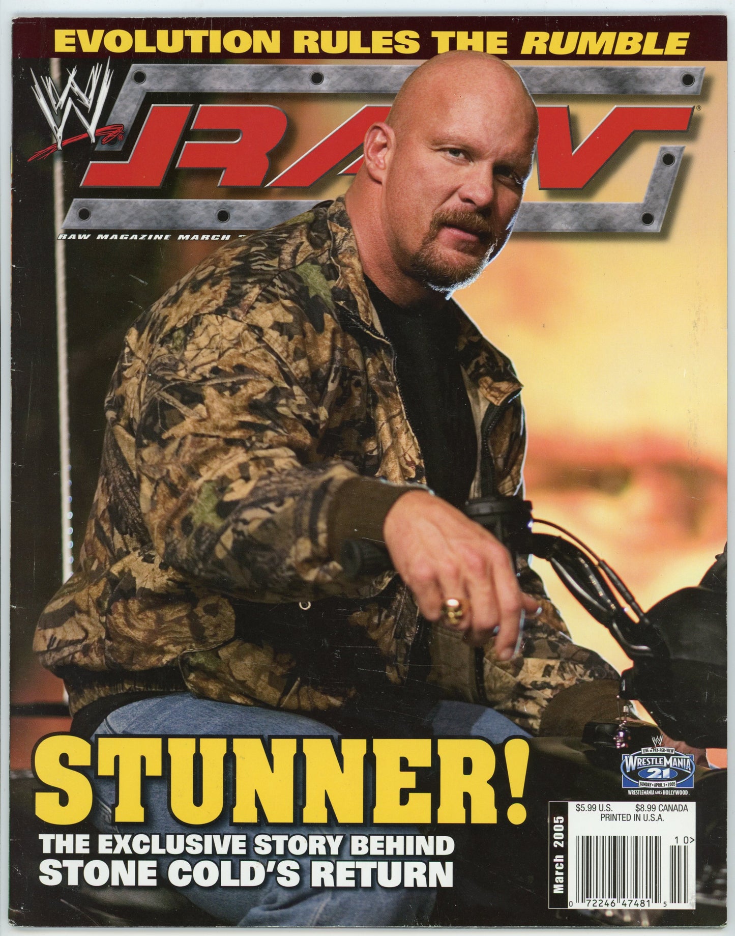 WWE Raw Vintage Wrestling Magazine (March 2005) "Stone Cold" Steve Austin Cover