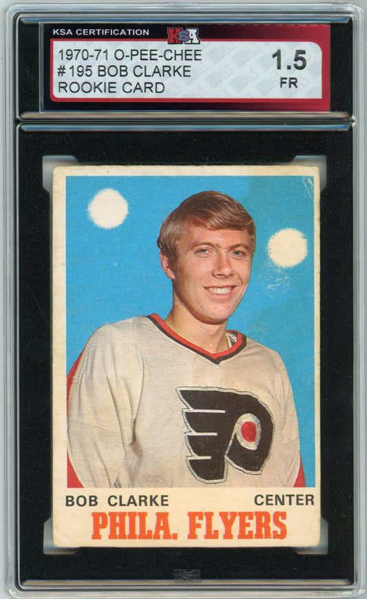 1970/71 OPC O-Pee-Chee Bob Clarke Graded Rookie Card #195 KSA 1.5