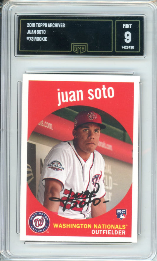 2018 Topps Archives Juan Soto #73 Graded Rookie Card GMA 9
